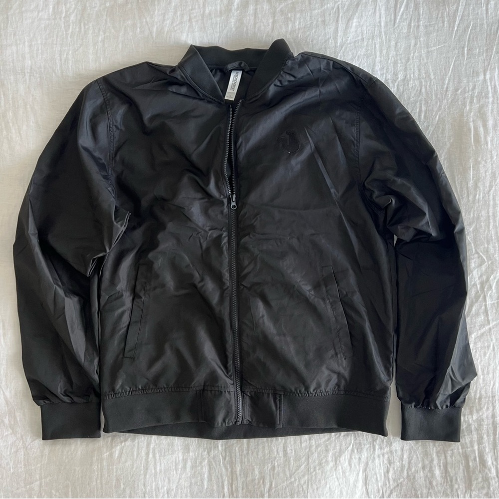 POPEYES Long Sleeve Black Bomber Logo Windbreaker Zip Front Jacket